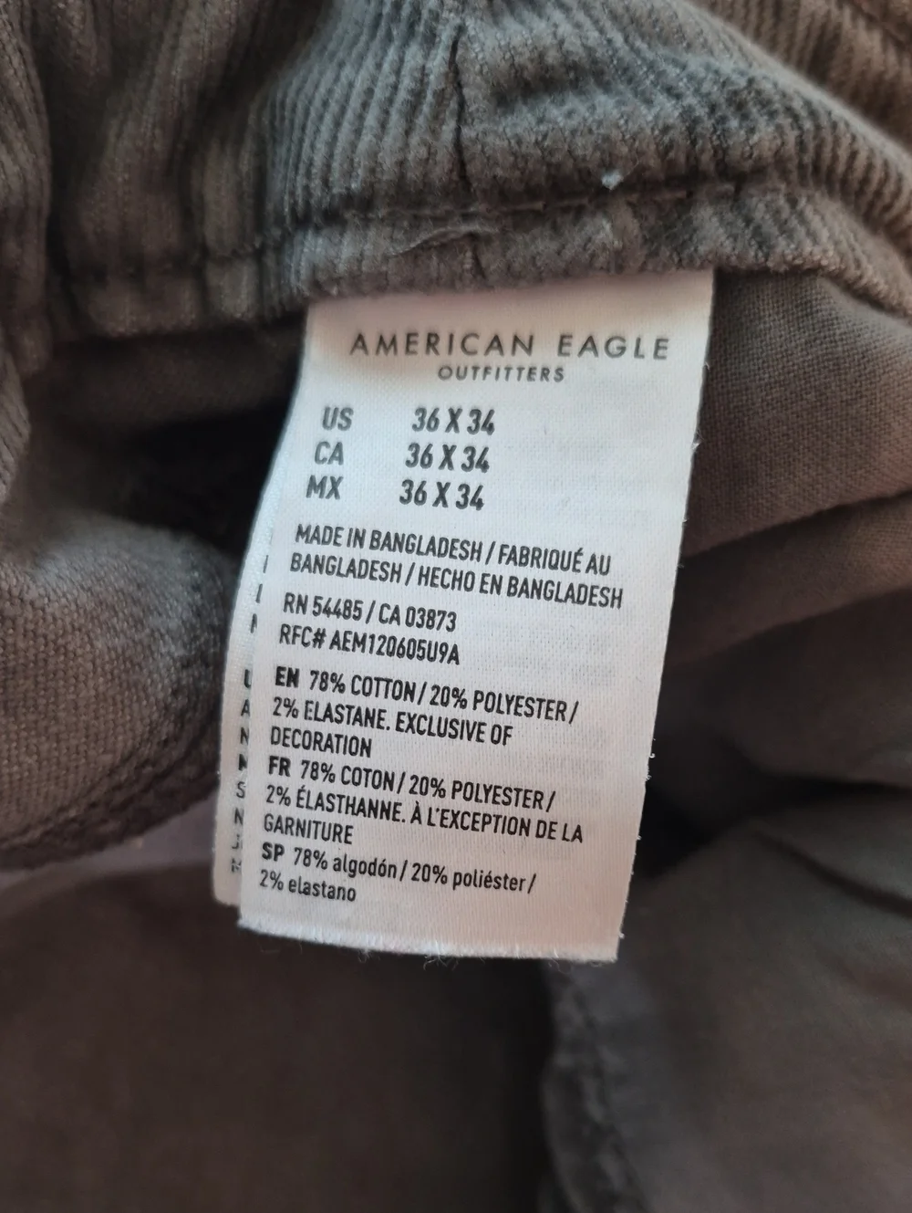 American Eagle Flex Corduroy Pants Gray Size 36x34